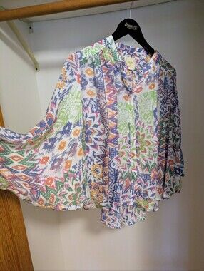 Anthropologie Maeve Brynna Geometric Ikat  poncho blouse top size medium